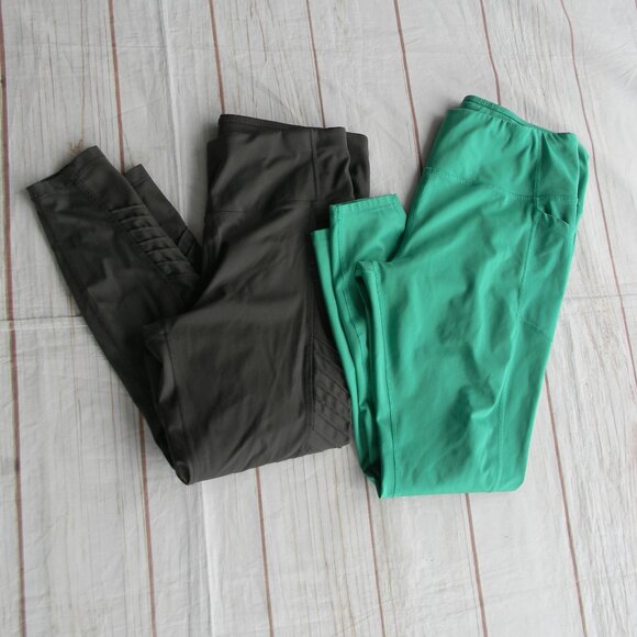 WM'S LOT OF 2 GREEN ATHLETIC LEGGINGS W/CELL PHONE POCKETS MOTO SZ XXL AVIA - Picture 1 of 6
